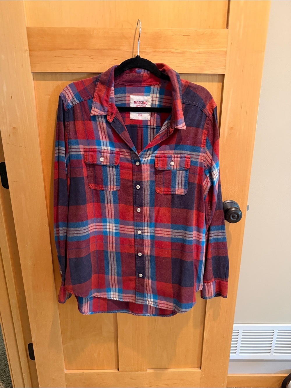 Mossimo Supply Co. Red Blue Plaid Button-Down Shirt
